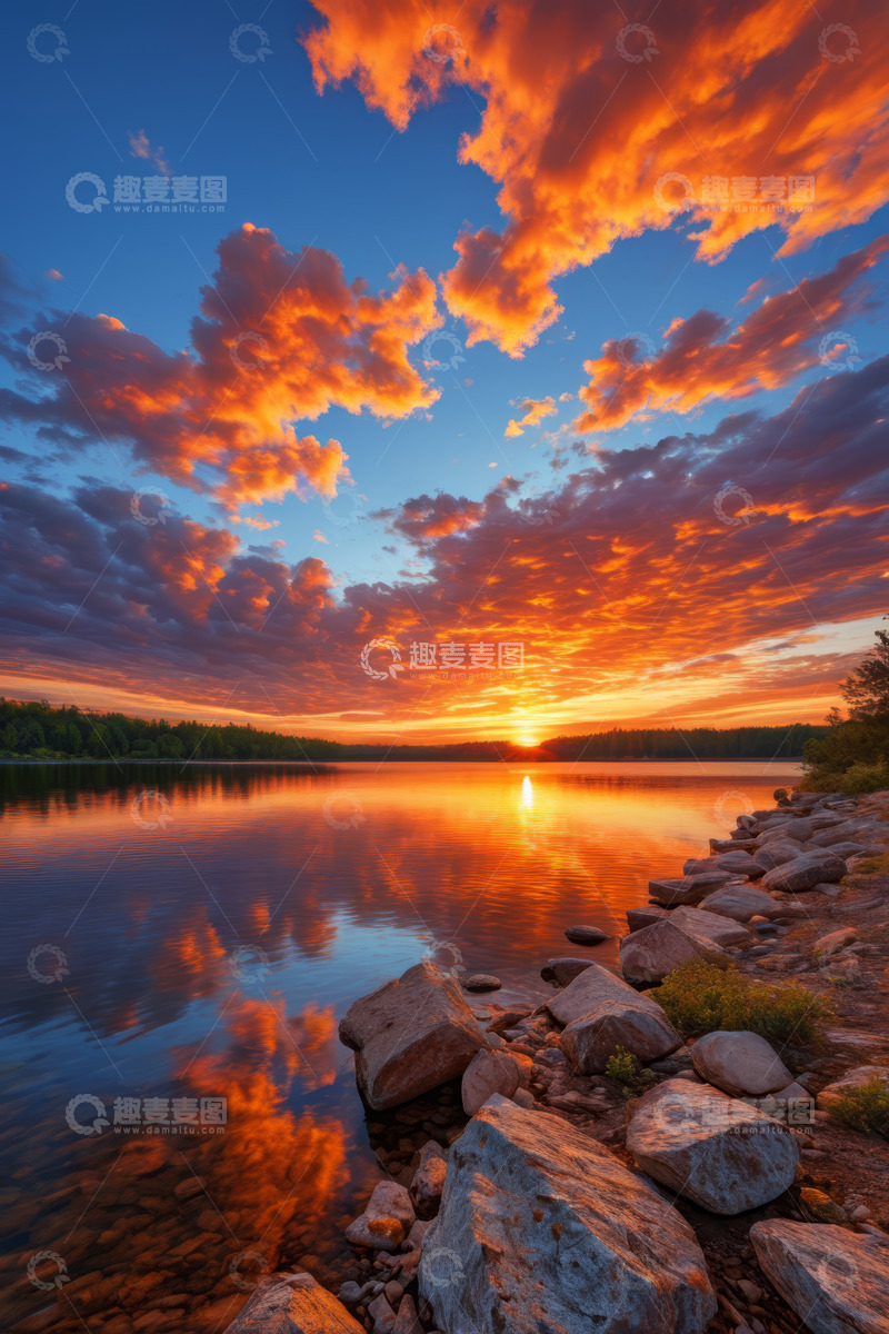 高清大图下载【趣麦麦图】湖畔日落自然风光