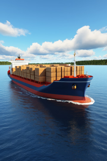 湖上载货货轮运输场景