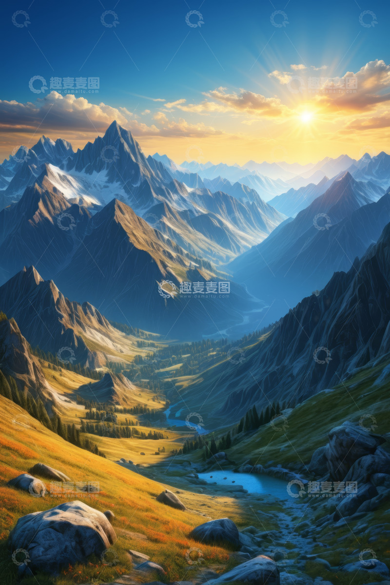 高清大图下载【趣麦麦图】壮丽山脉日出自然风光