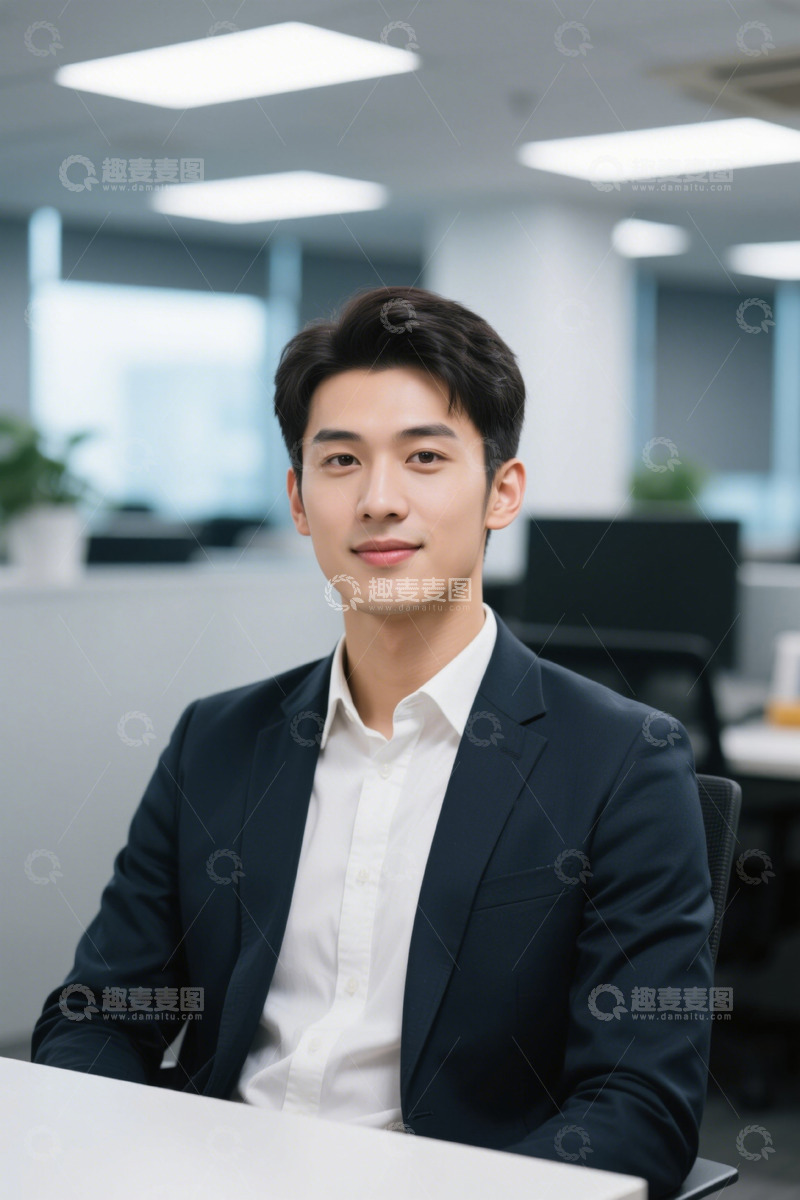 高清大图下载【趣麦麦图】西装革履年轻男子办公室肖像