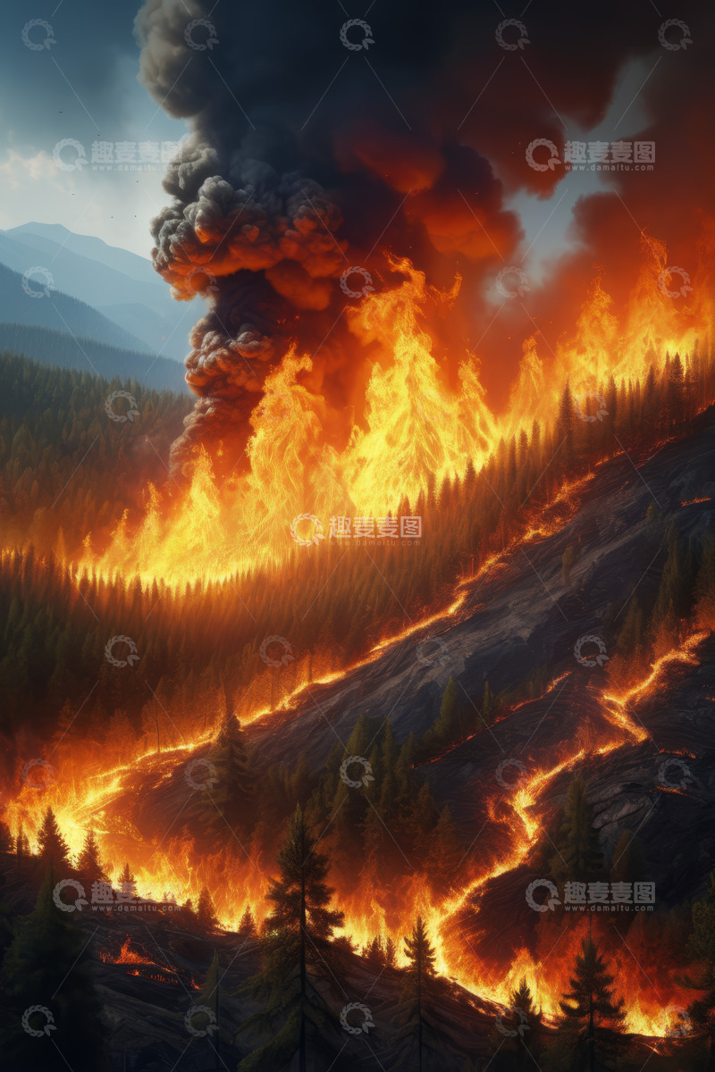 高清大图下载【趣麦麦图】山林火灾火焰浓烟景象