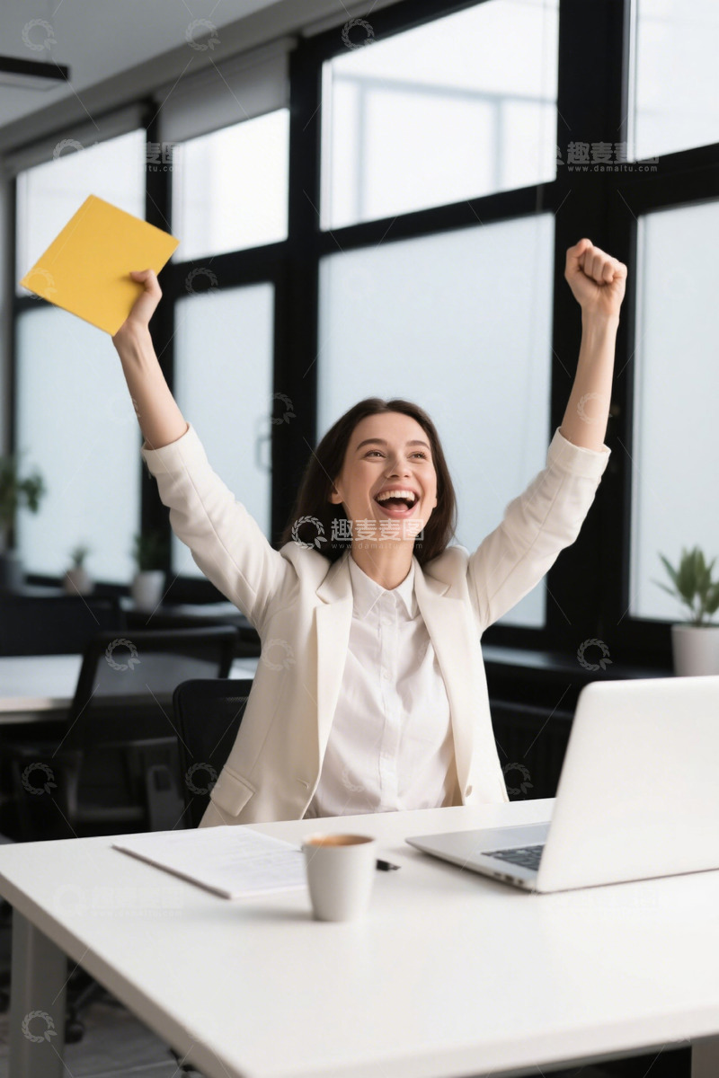 高清大图下载【趣麦麦图】职场女性成功喜悦庆祝