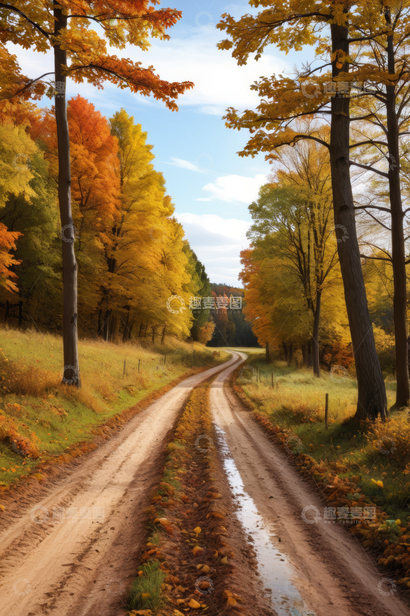 高清大图下载【趣麦麦图】秋日森林中的乡间小路