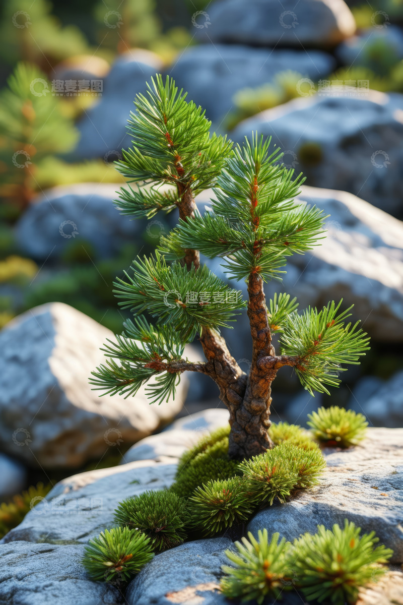 高清大图下载【趣麦麦图】岩石上生长的小型松树