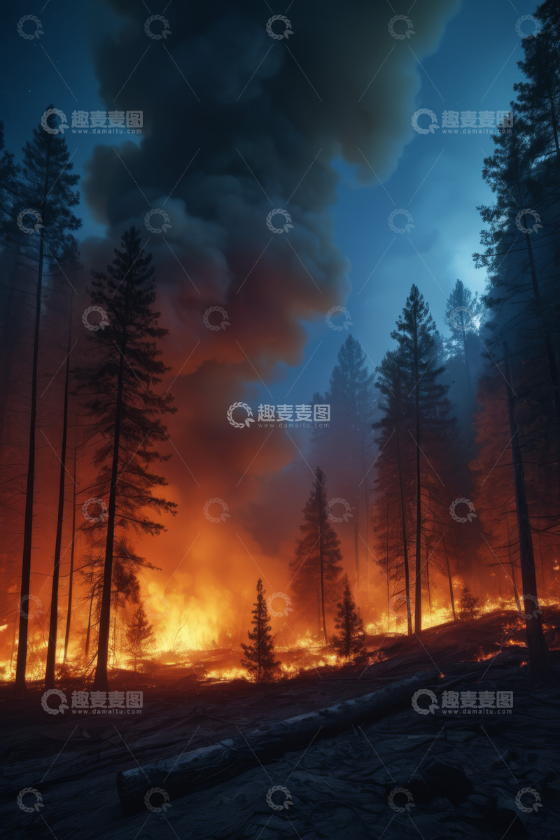 高清大图下载【趣麦麦图】森林火灾夜晚场景