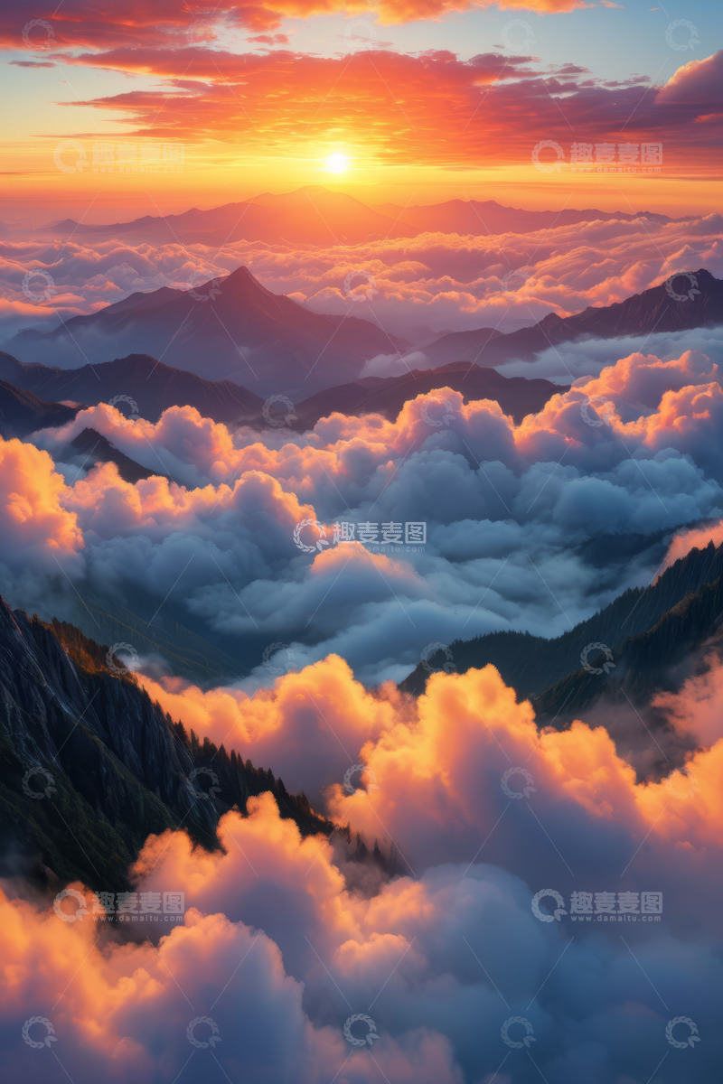 高清大图下载【趣麦麦图】山间云海日出景象