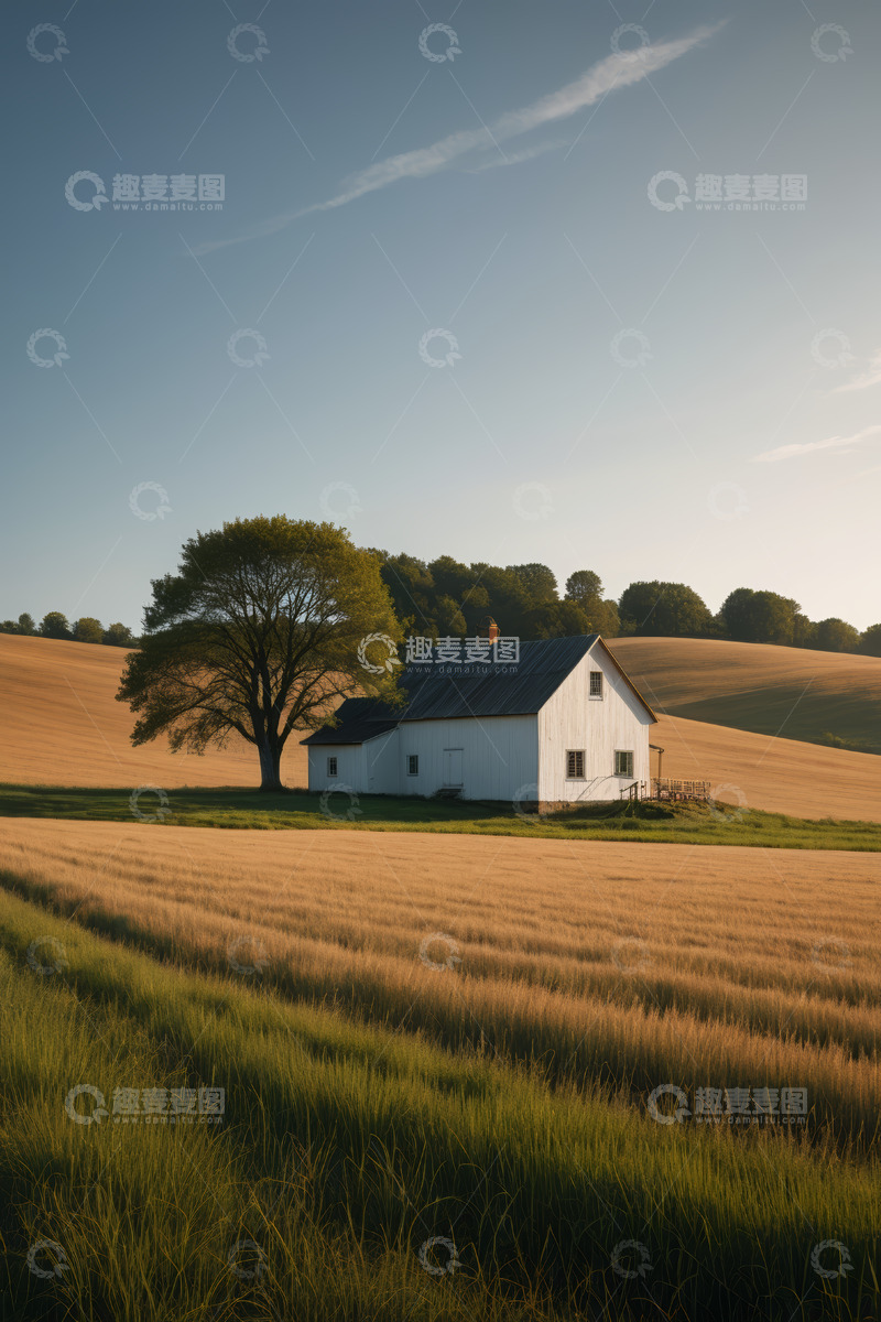 高清大图下载【趣麦麦图】田野中的白色农舍
