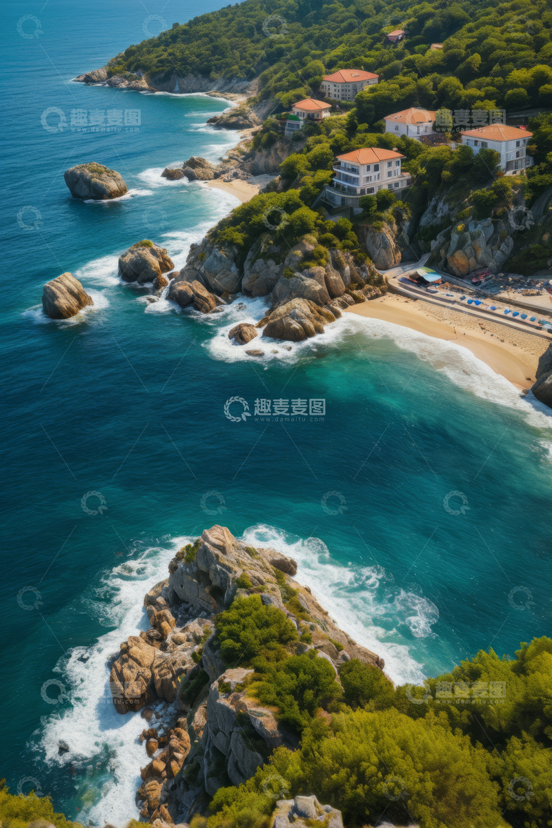 高清大图下载【趣麦麦图】海岸边的岩石与房屋景观