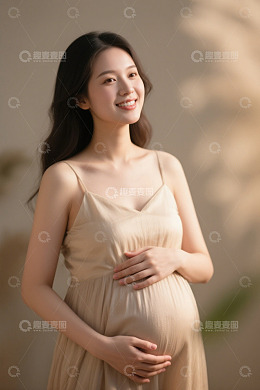 孕妇温柔抚摸孕肚美丽写真