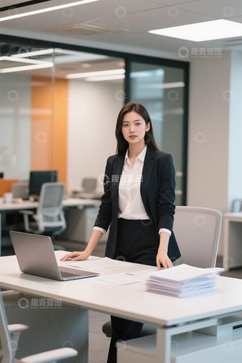 高清大图下载【趣麦麦图】职场女性办公桌前认真工作