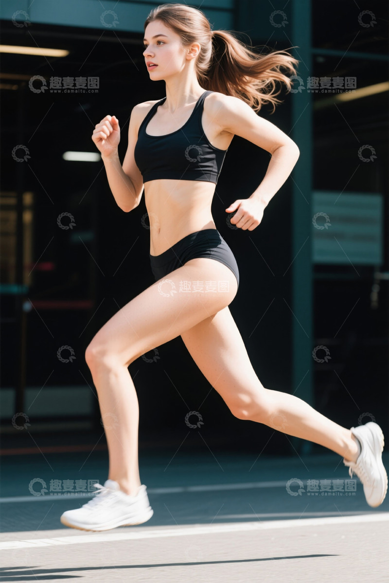 高清大图下载【趣麦麦图】阳光下奔跑的年轻女子