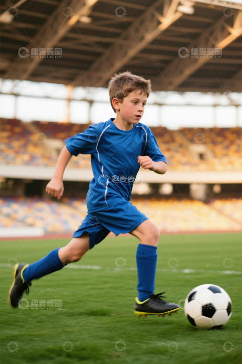 高清大图下载【趣麦麦图】少年足球场奔跑踢球活力四射