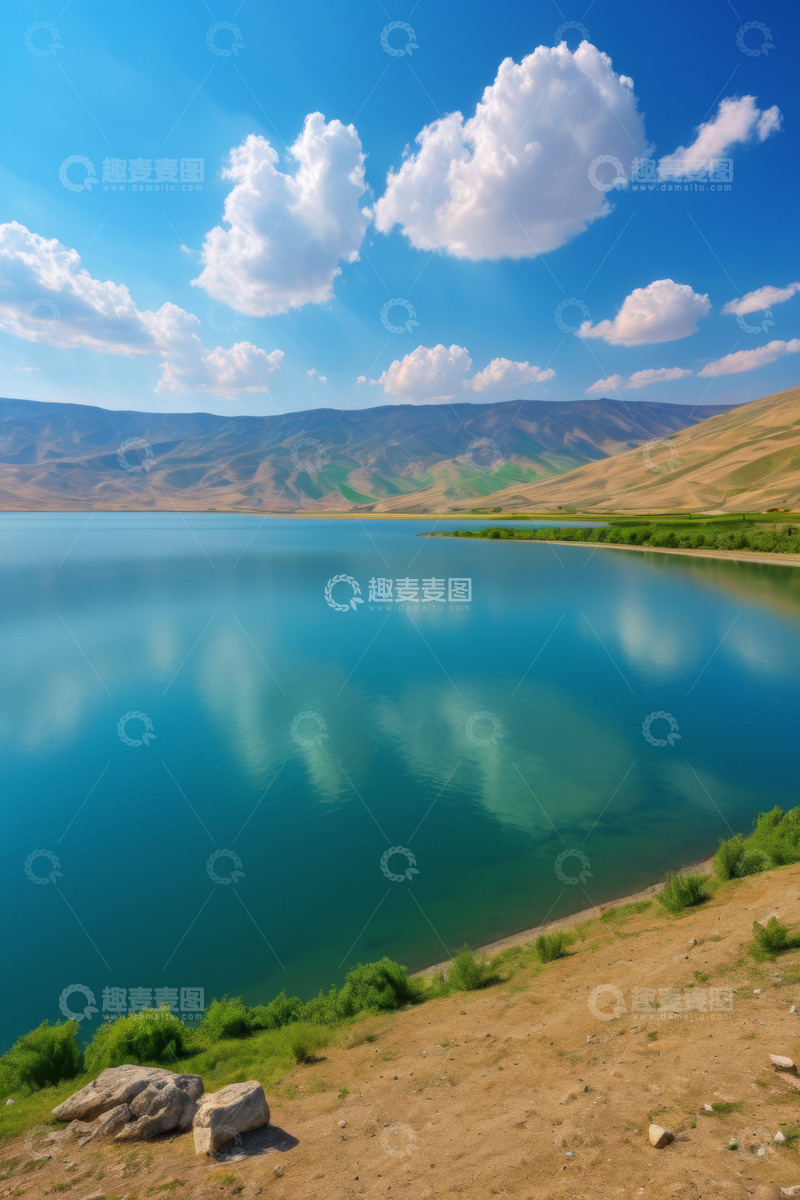 高清大图下载【趣麦麦图】蓝湖与远山自然风光