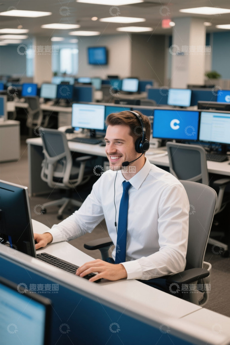 高清大图下载【趣麦麦图】戴耳机办公的年轻男子