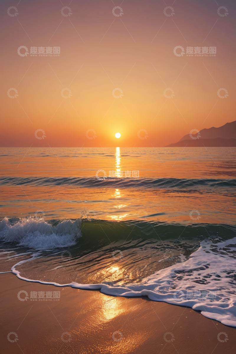 高清大图下载【趣麦麦图】海滩日落海浪景象
