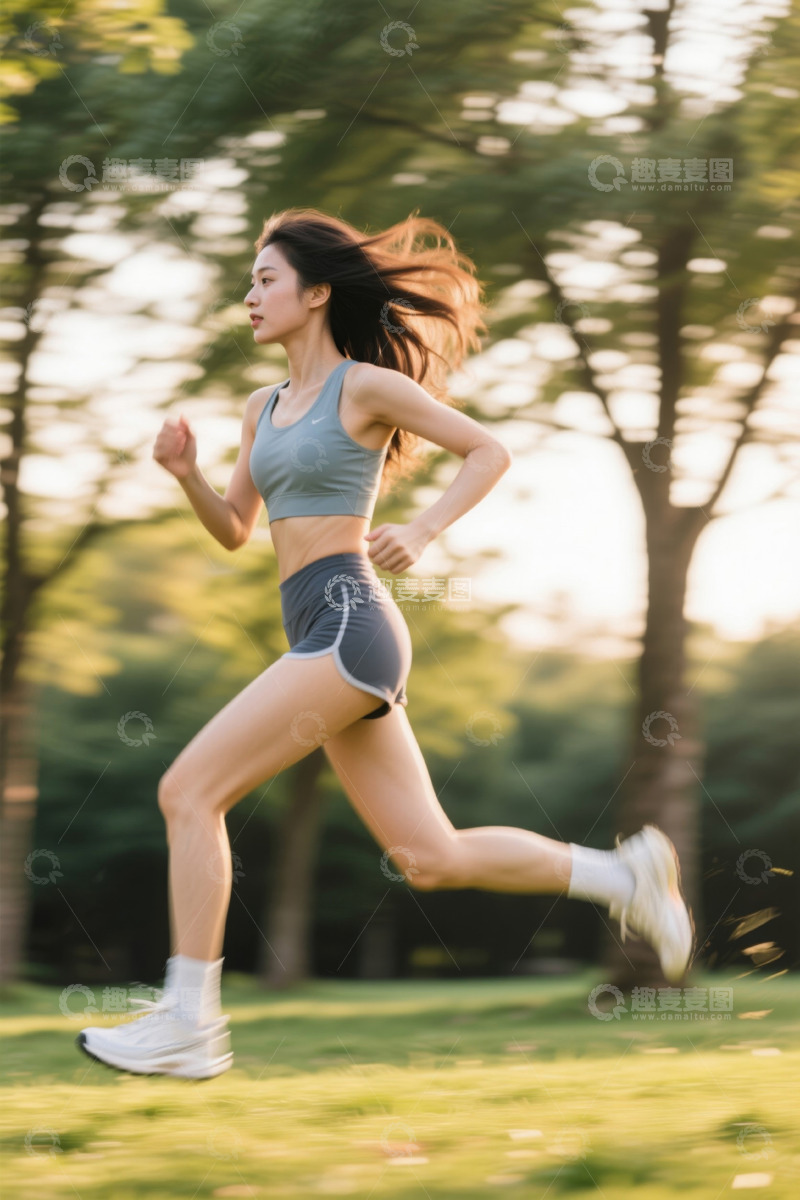 高清大图下载【趣麦麦图】阳光下奔跑的年轻女子