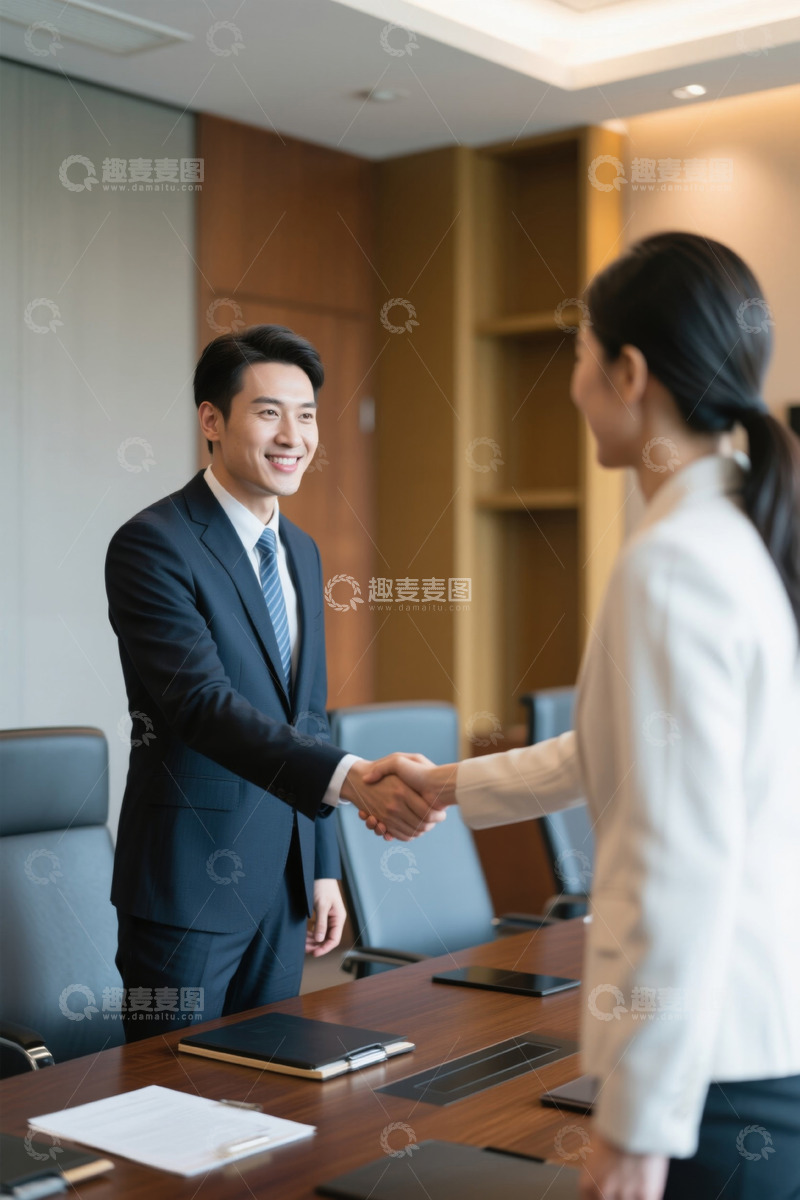 高清大图下载【趣麦麦图】商务人士握手洽谈合作