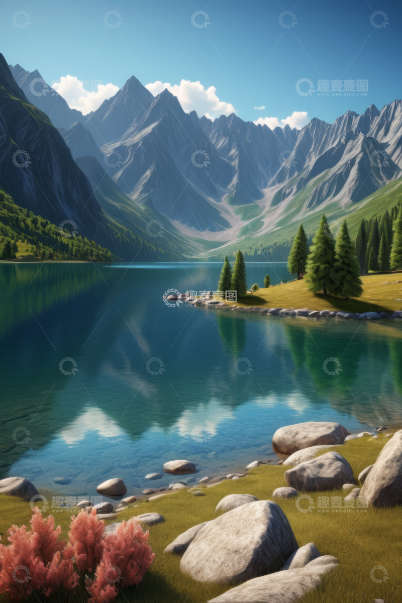 高清大图下载【趣麦麦图】山间湖泊自然风光