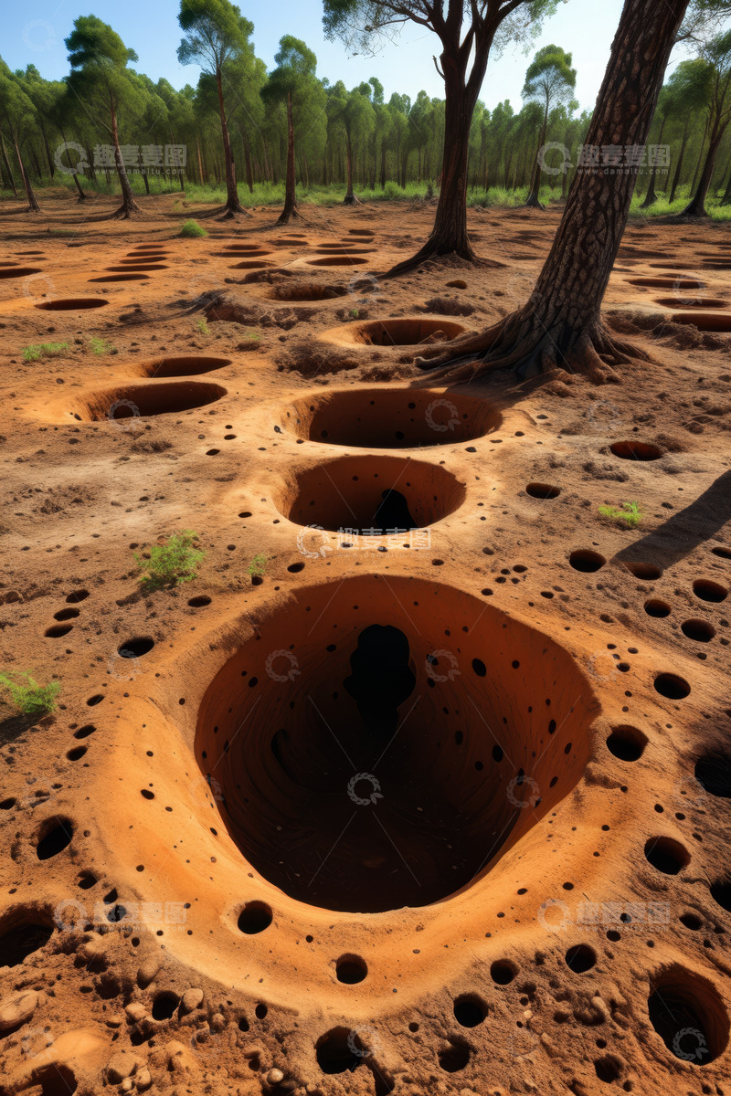 高清大图下载【趣麦麦图】树林中红褐色坑洞自然景观