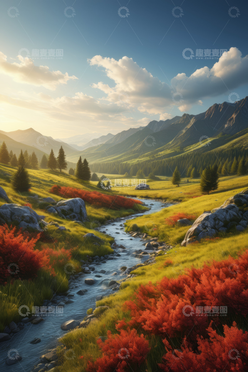 高清大图下载【趣麦麦图】山间溪流旁的自然风光