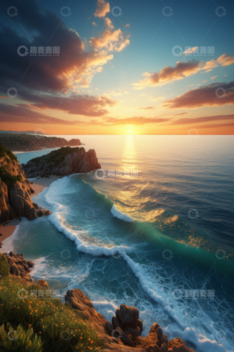 高清大图下载【趣麦麦图】海边日落全景