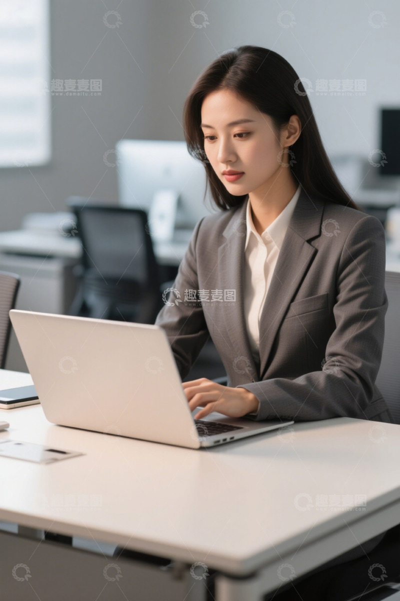 高清大图下载【趣麦麦图】职场女性认真工作电脑办公