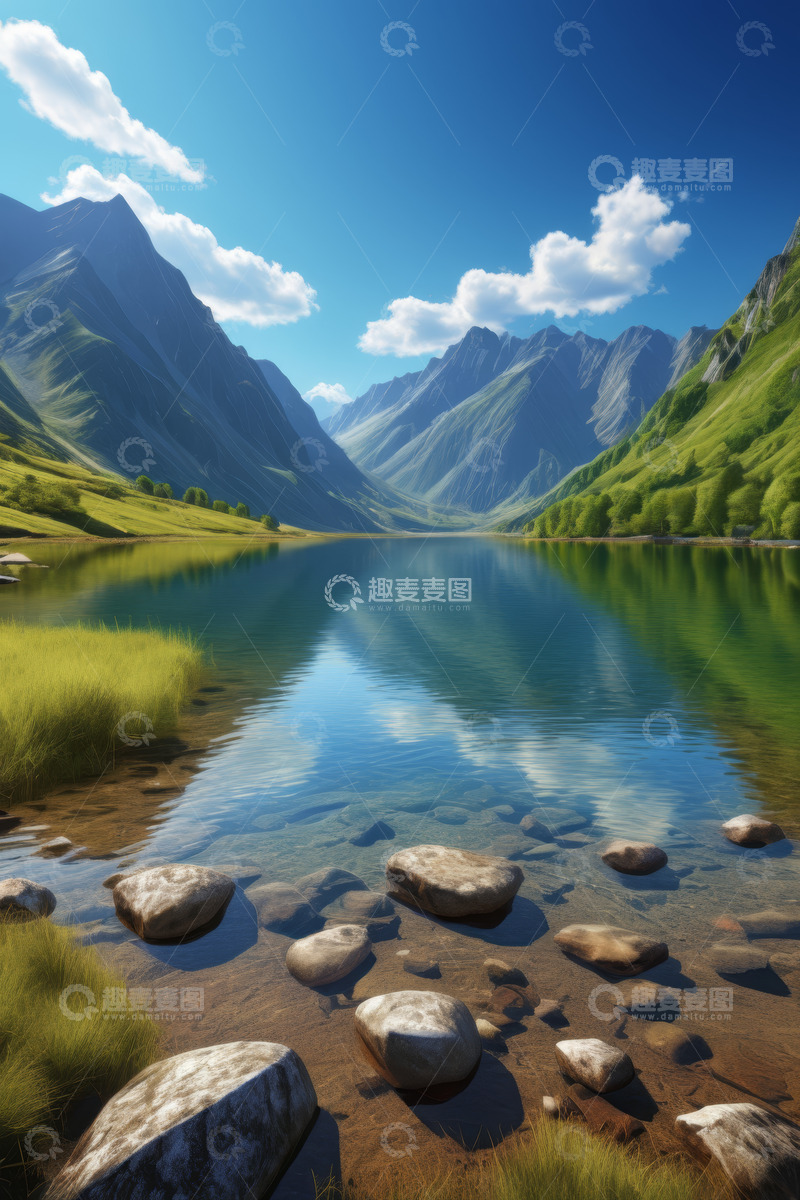 高清大图下载【趣麦麦图】山间湖泊自然风光全景