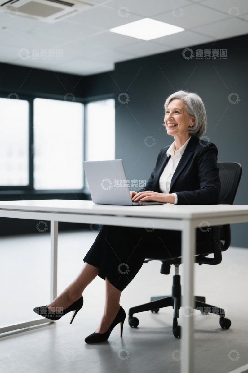 高清大图下载【趣麦麦图】优雅成熟女性办公室内使用笔记本电脑
