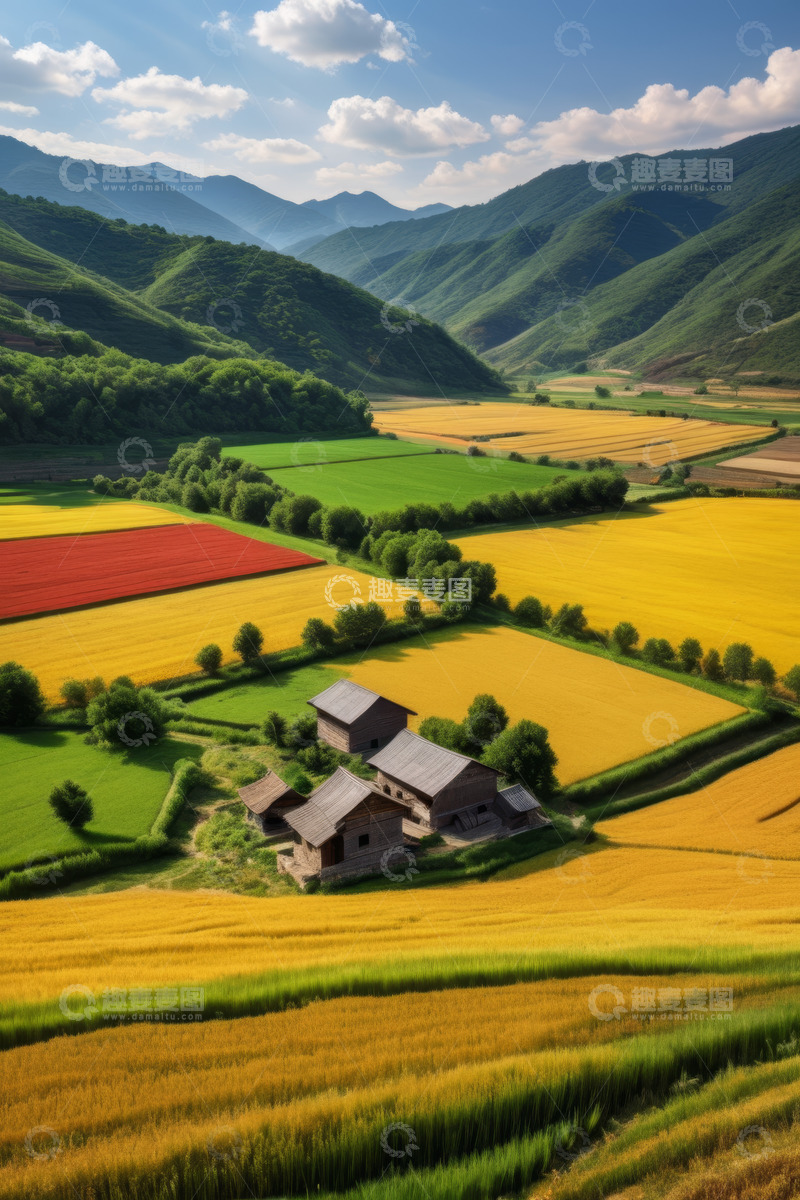 高清大图下载【趣麦麦图】山间田野与农舍风光