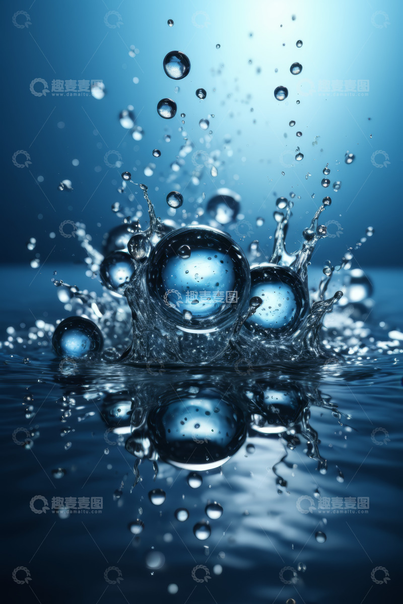 高清大图下载【趣麦麦图】蓝色水花飞溅特写