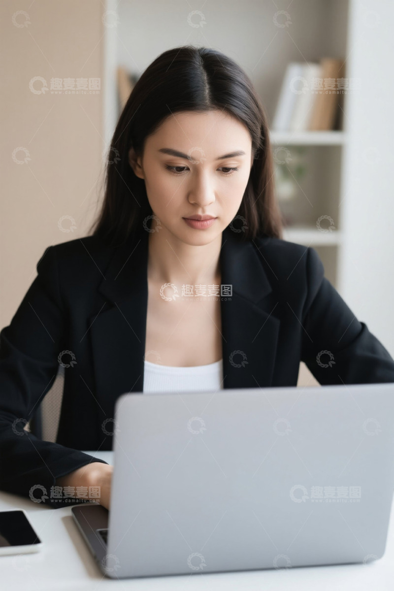 高清大图下载【趣麦麦图】专注工作的年轻女性商务人士