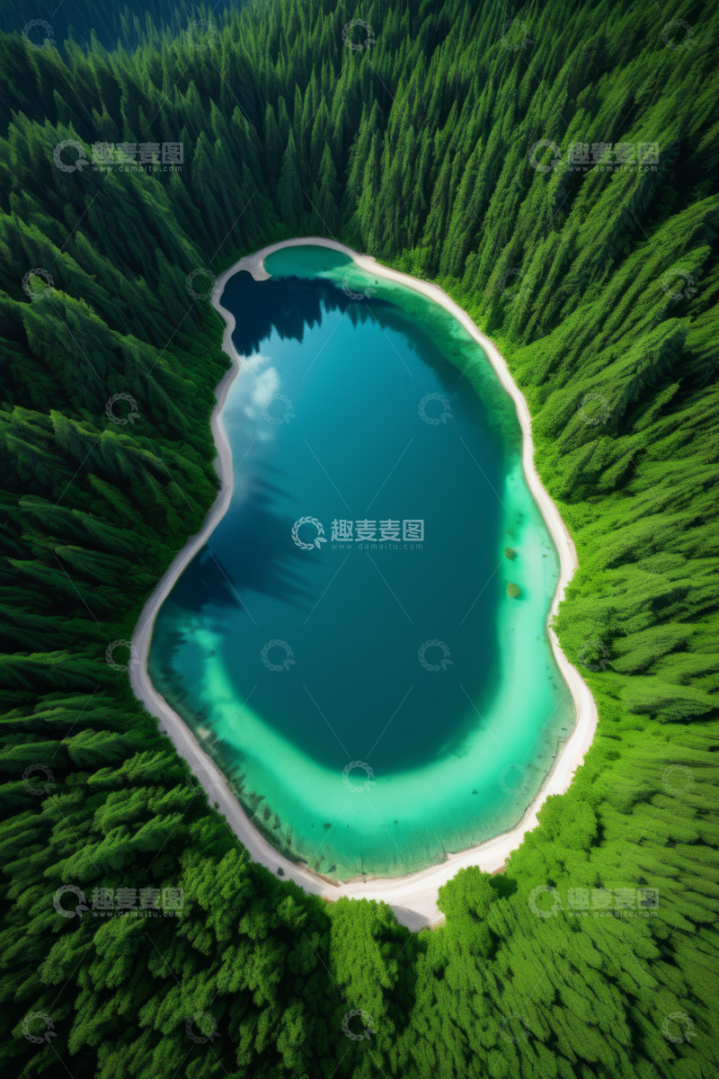 高清大图下载【趣麦麦图】森林环抱中的碧绿湖泊