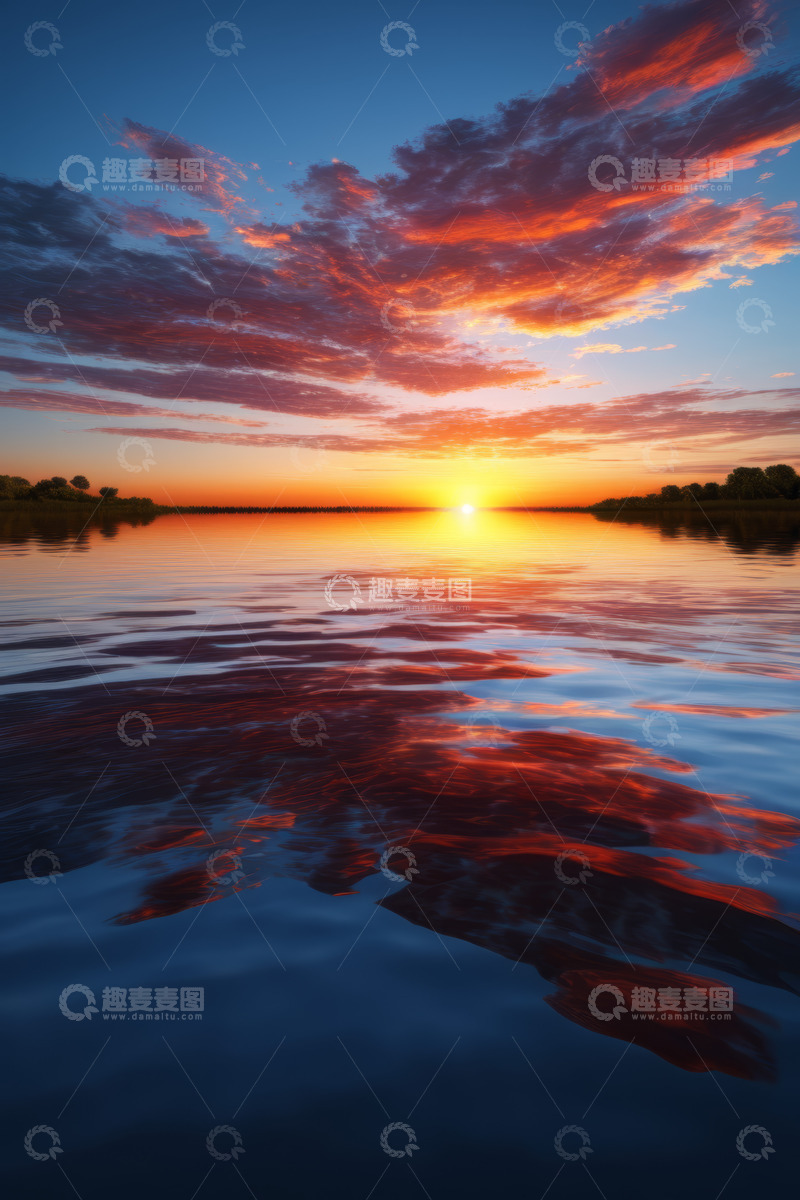 高清大图下载【趣麦麦图】湖面日落天空美景