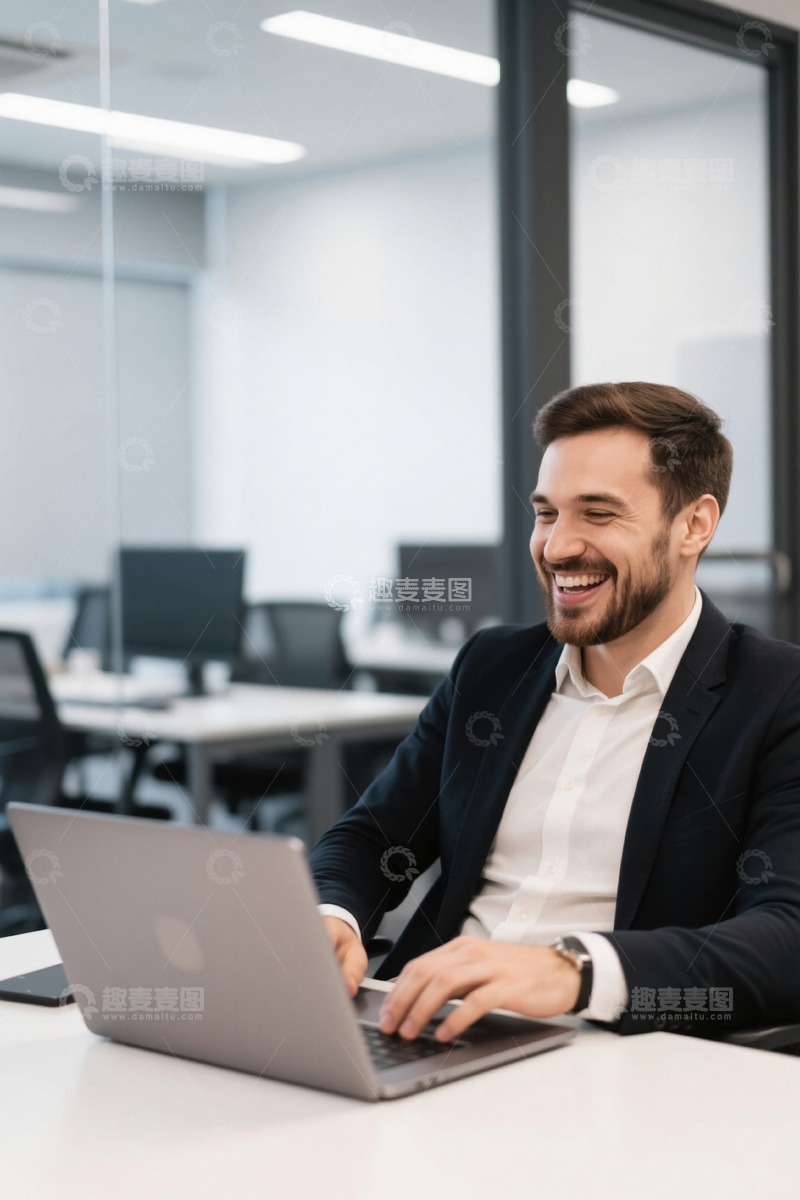 高清大图下载【趣麦麦图】-快乐的商务男士在办公室工作