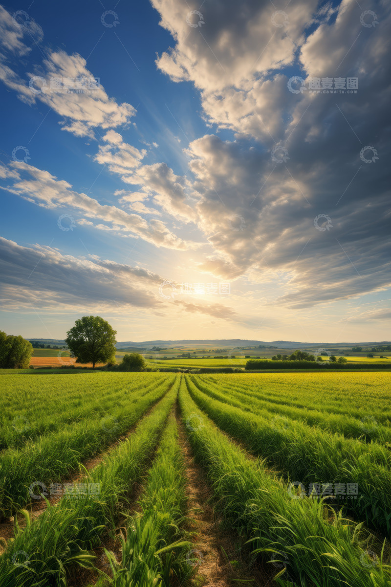 高清大图下载【趣麦麦图】田园风光下的农田与天空景色