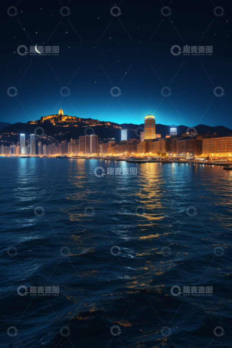 高清大图下载【趣麦麦图】海滨城市夜景全景