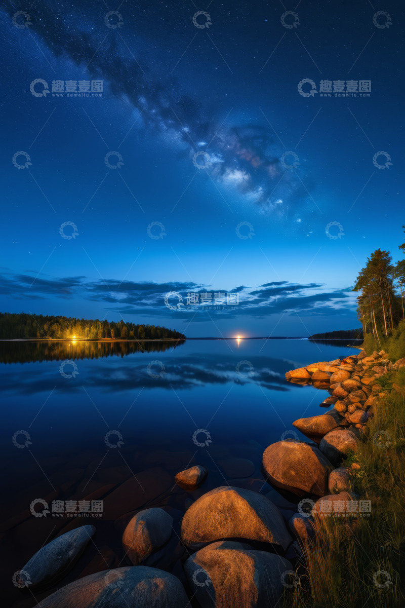 高清大图下载【趣麦麦图】湖畔星空夜景