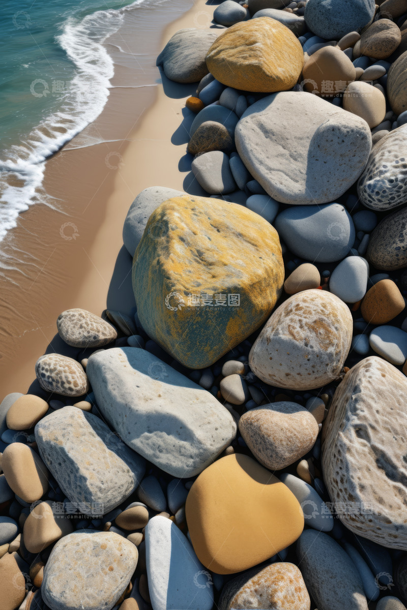 高清大图下载【趣麦麦图】海滩边形态各异的鹅卵石