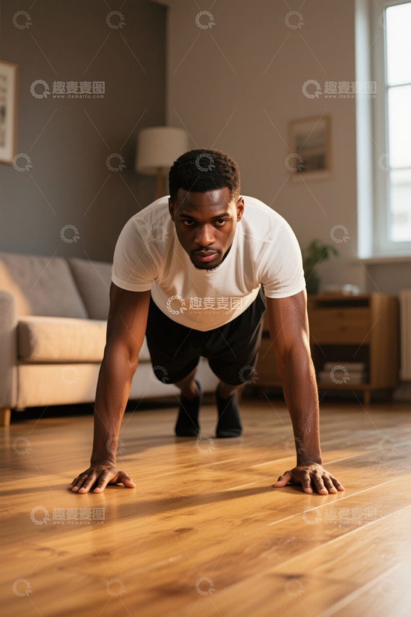 高清大图下载【趣麦麦图】居家健身男士平板支撑