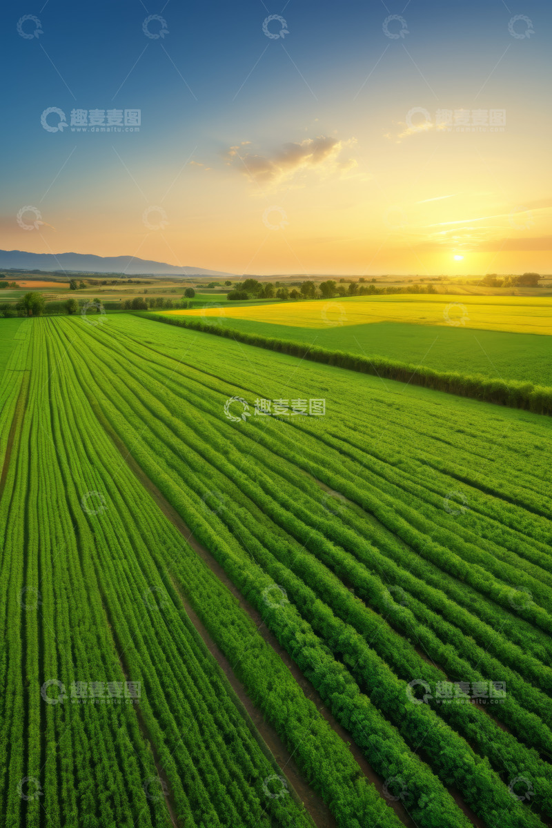 高清大图下载【趣麦麦图】田野风光夕阳下的农田景色