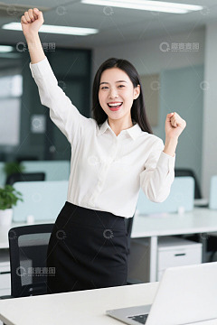 职场女性成功喜悦庆祝