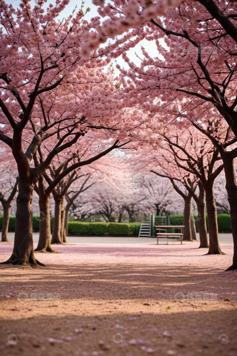 高清大图下载【趣麦麦图】盛开的樱花树公园景观