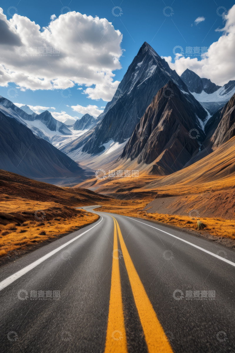 高清大图下载【趣麦麦图】山间公路与壮丽山脉风景