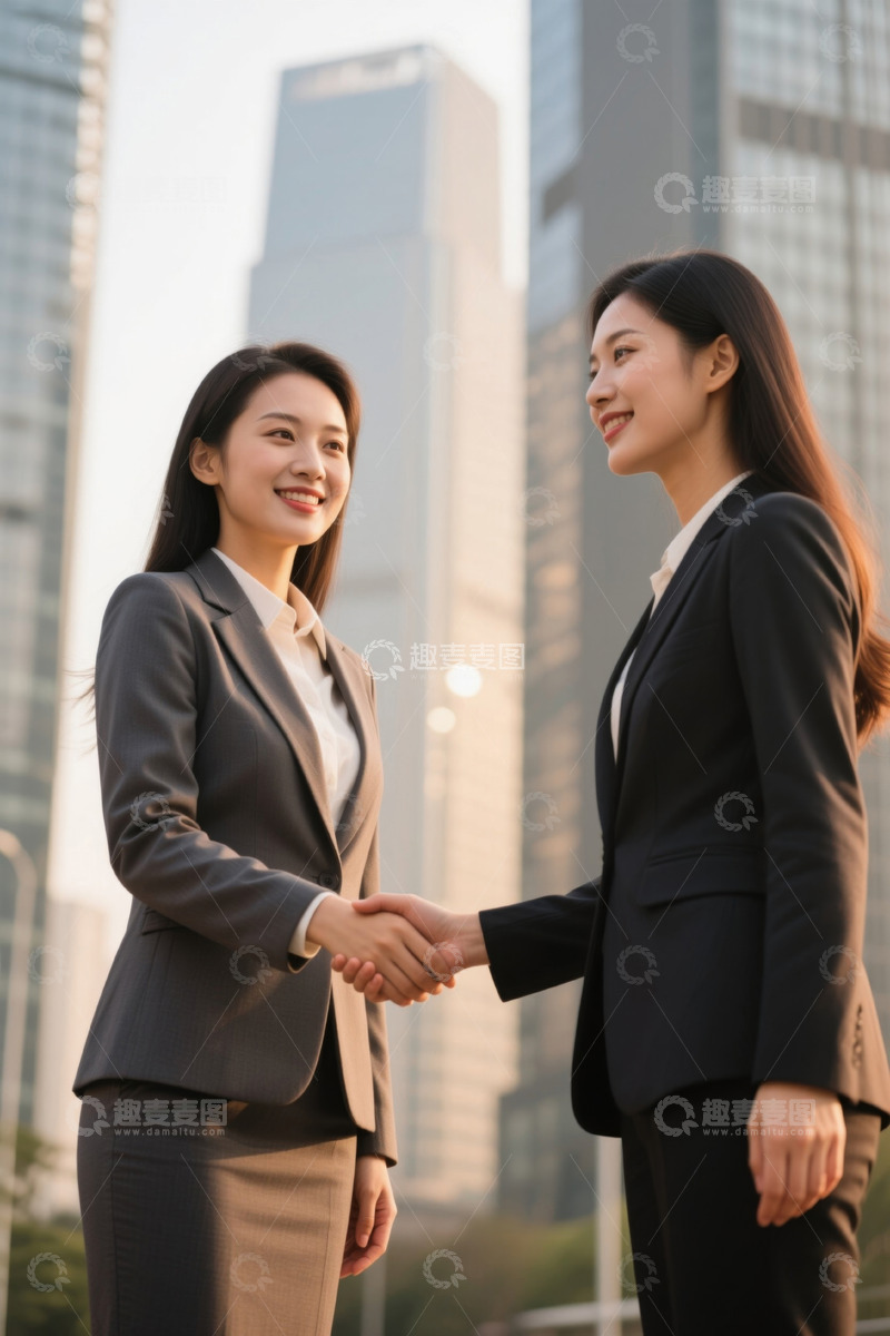 高清大图下载【趣麦麦图】都市丽人握手商务合作