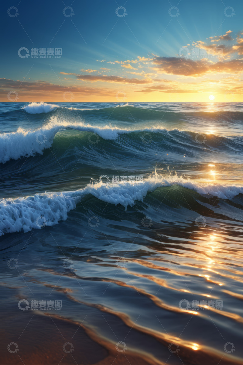 高清大图下载【趣麦麦图】海滩海浪与落日景观