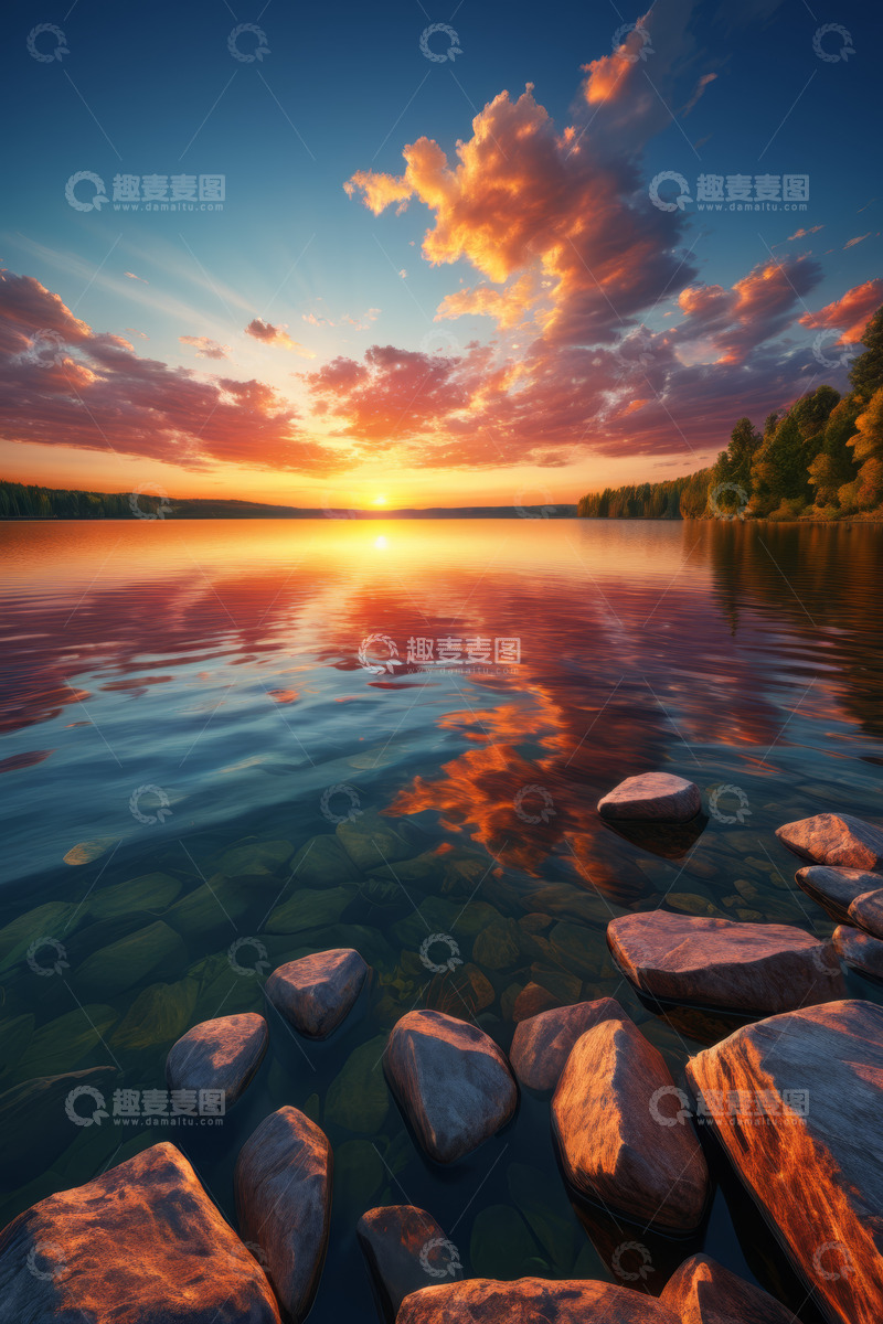 高清大图下载【趣麦麦图】湖畔日落自然风光美景