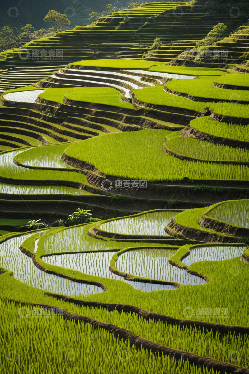 高清大图下载【趣麦麦图】绿意盎然的田园梯田景观