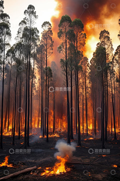 森林火灾现场全景