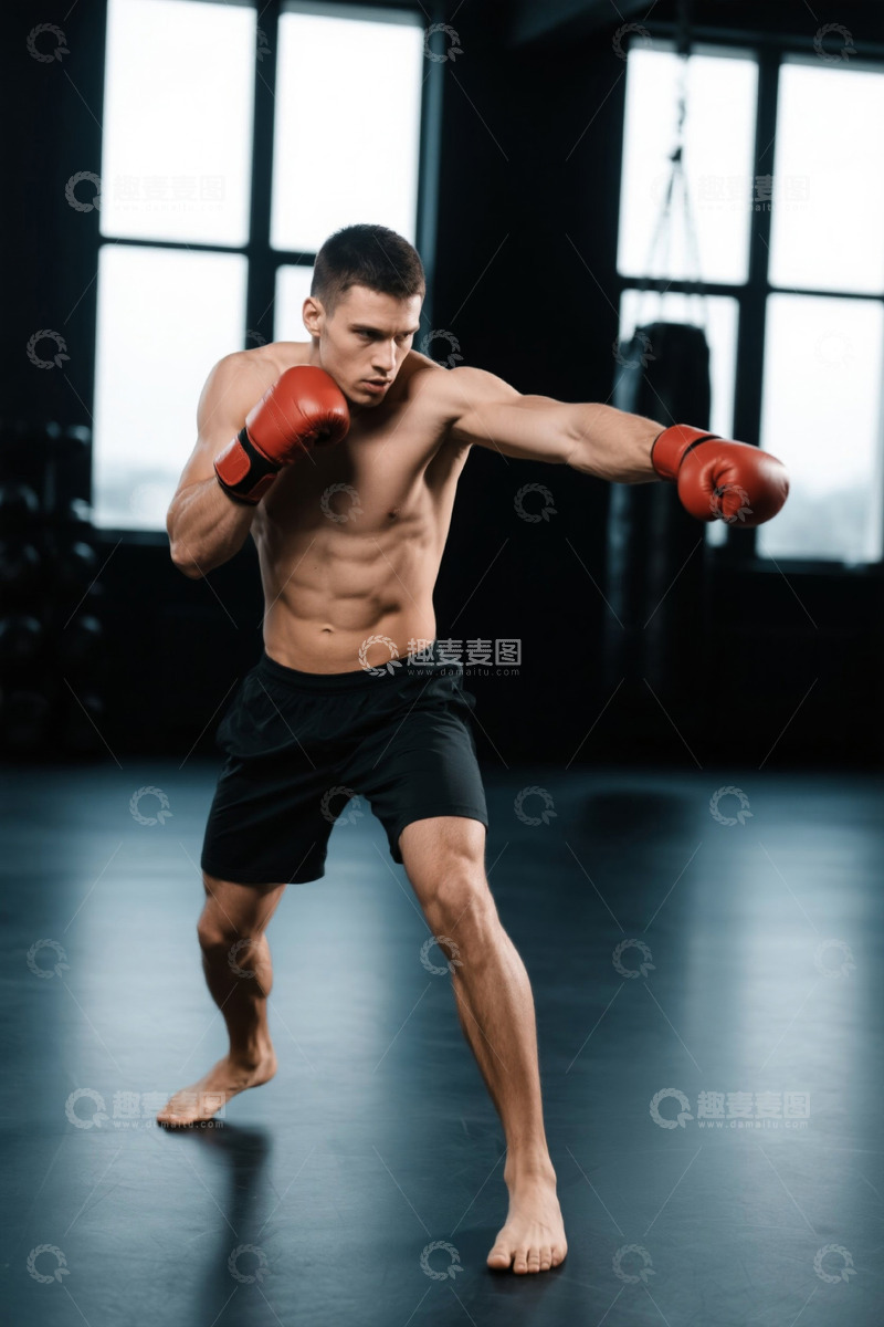高清大图下载【趣麦麦图】拳击手赤膊训练英姿飒爽