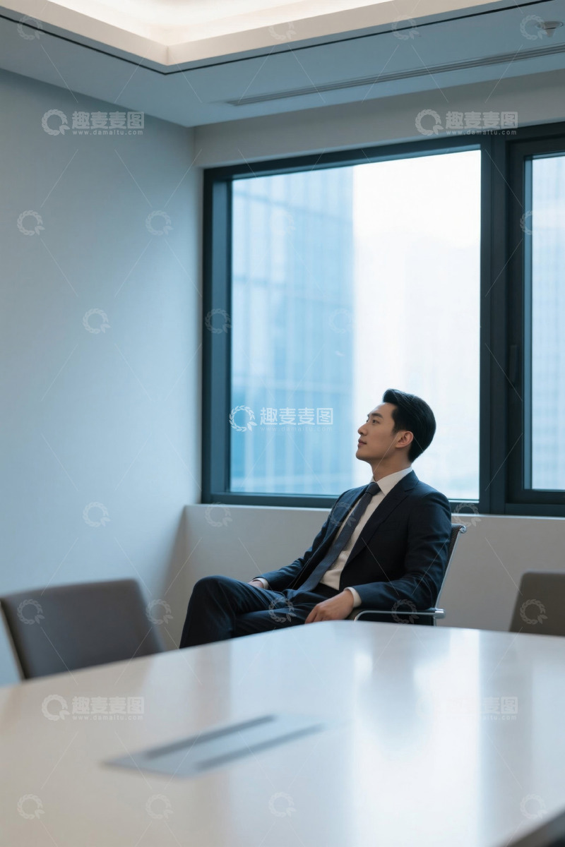 高清大图下载【趣麦麦图】商务男士坐在会议室沉思